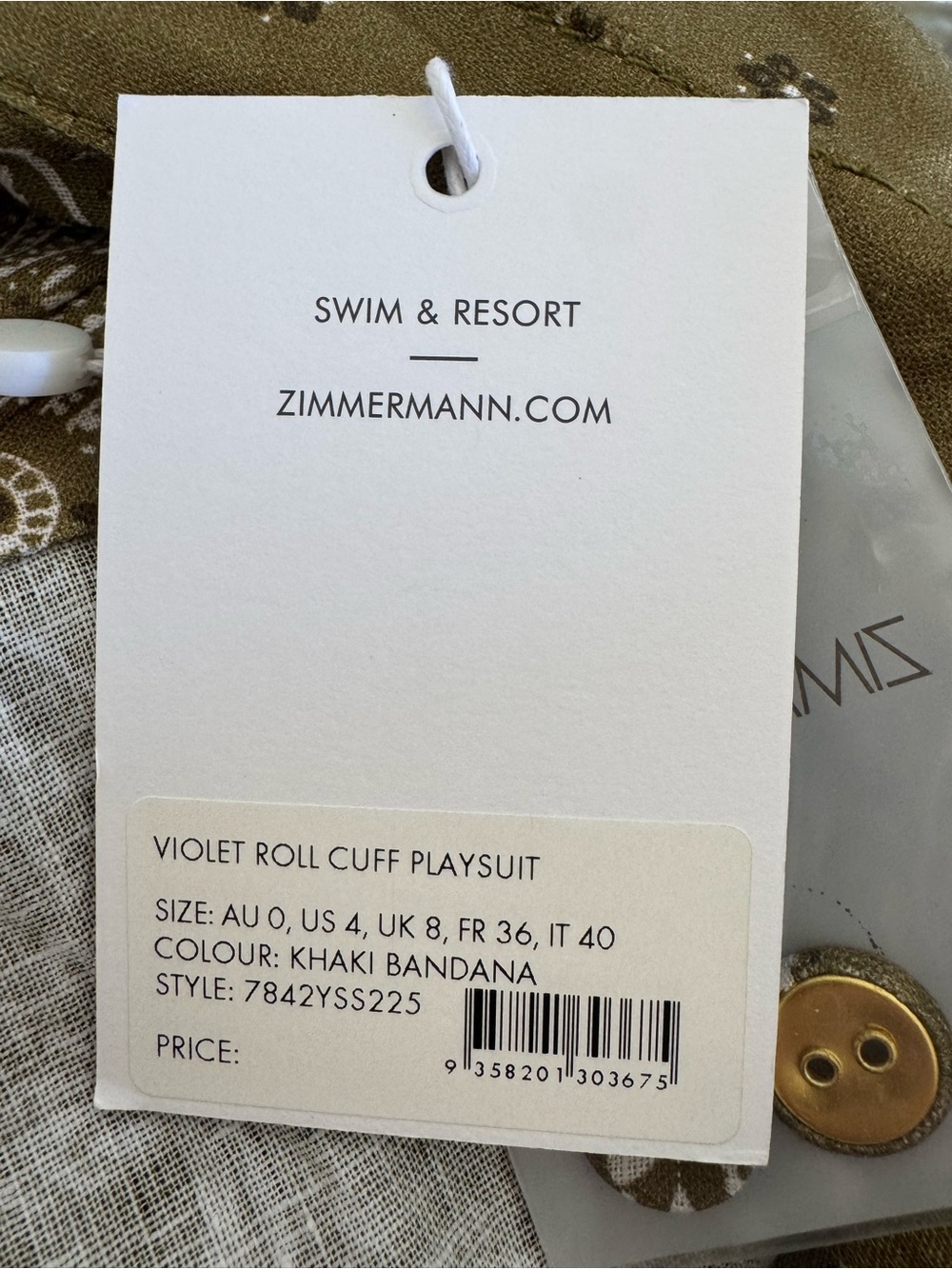 NWT ZIMMERMANN Violet Bandana Khaki Play Suit Tie-Waist Romper Size AUS 0 US 4 - Picture 16 of 16